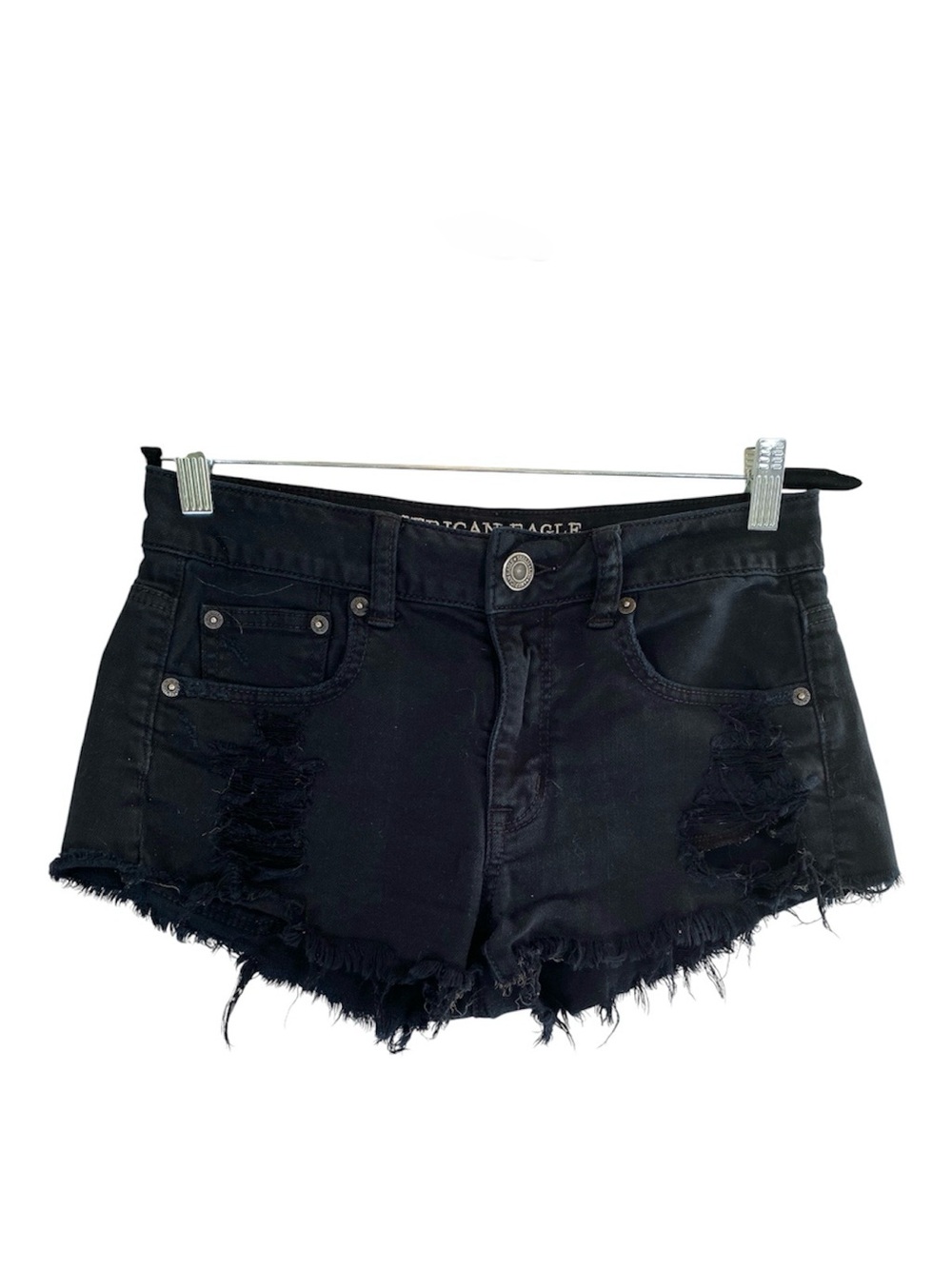 American Eagle Outfitters Black Distressed Denim Jean Shorts